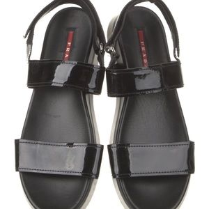 Prada Sport Black Patent Leather Slingback Sandals
